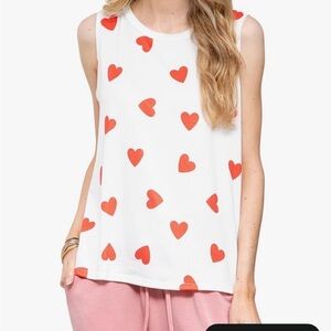 Heart Print Sleeveless Top - White and Red